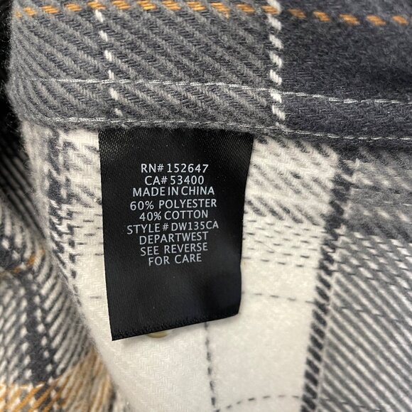 DEPARTWEST FLANNEL SHIRT BUCKLE BKE MENS L BUTTON UP PLAID CHARCOAL GOLD DW135CA - Picture 9 of 13